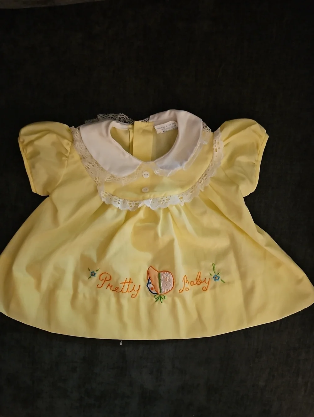 Vtg CATTAN CANDY Yellow Peter Pan Collar Pretty Baby Embroidered Dress